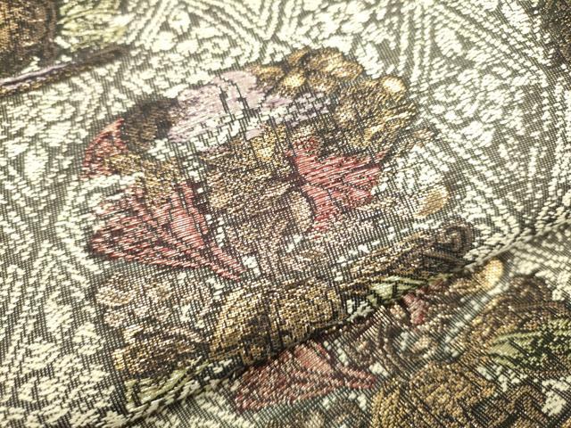 平和屋着物▽六通柄袋帯　スリーシーズン　春夏秋　草花文　金糸　正絹　逸品　CABI9059hy