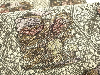 平和屋着物▽六通柄袋帯　スリーシーズン　春夏秋　草花文　金糸　正絹　逸品　CABI9059hy