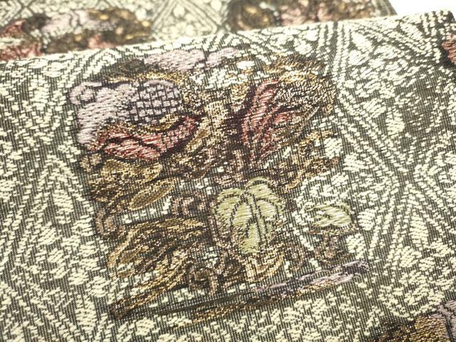 平和屋着物▽六通柄袋帯　スリーシーズン　春夏秋　草花文　金糸　正絹　逸品　CABI9059hy