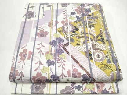 平和屋着物●両面　全通柄袋帯　泥染め　鳳凰花文　反端付き　正絹　逸品　CABI9061hy
