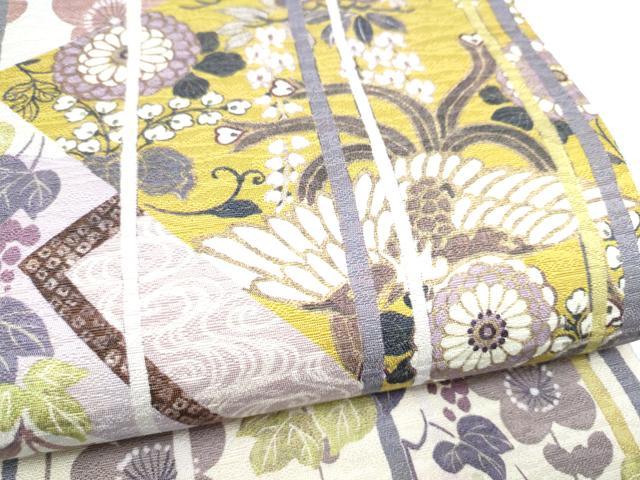 平和屋着物●両面　全通柄袋帯　泥染め　鳳凰花文　反端付き　正絹　逸品　CABI9061hy