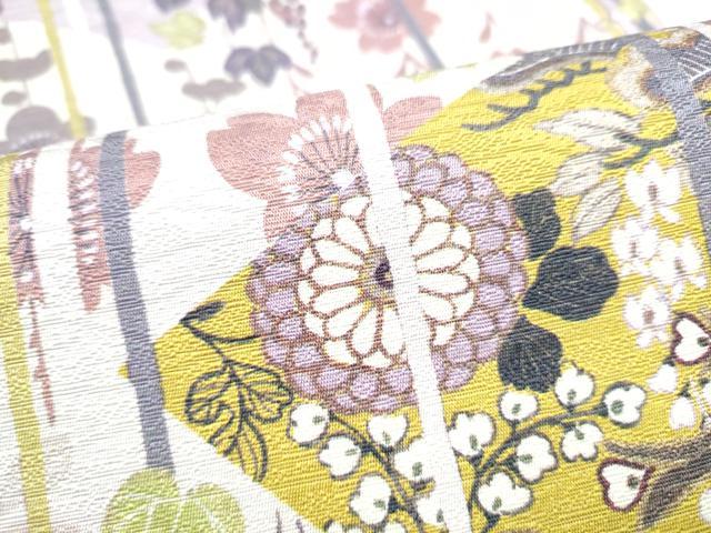 平和屋着物●両面　全通柄袋帯　泥染め　鳳凰花文　反端付き　正絹　逸品　CABI9061hy