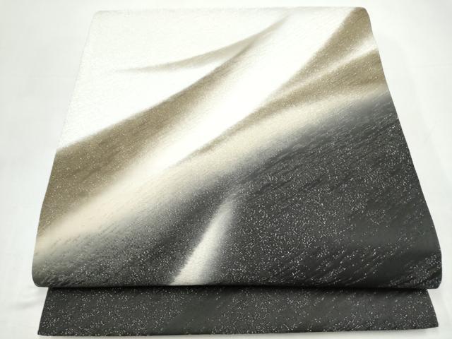 平和屋着物●太鼓柄袋帯　霞文　銀通し地　正絹　逸品　CABI9062hy