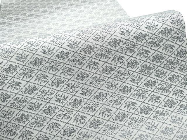 平和屋着物●両面　全通柄袋帯　紬地　草花文　銀通し地　正絹　逸品　CABI9063hy