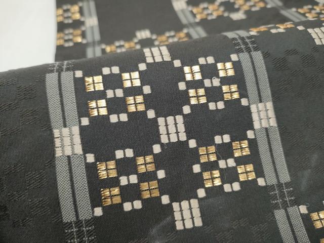 平和屋着物●西陣　織楽浅野　全通柄袋帯　花織　幾何学文様　金糸　正絹　逸品　CABI9070hy