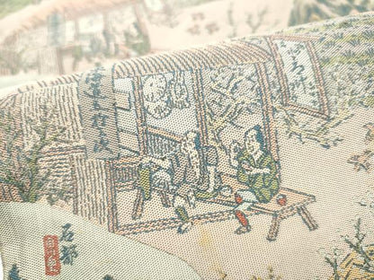 平和屋着物●山喜織物謹製　萬葉　紹巴　全通柄袋帯　人物風景文　正絹　逸品　CABI9077hy