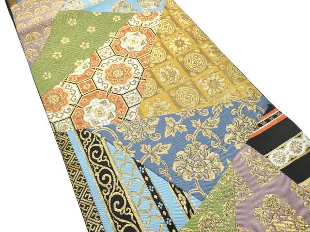 平和屋着物●全通柄　本袋帯　裂取名物裂類集　黒地　金糸　正絹　逸品　CABI9078hy
