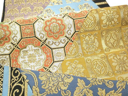 平和屋着物●全通柄　本袋帯　裂取名物裂類集　黒地　金糸　正絹　逸品　CABI9078hy