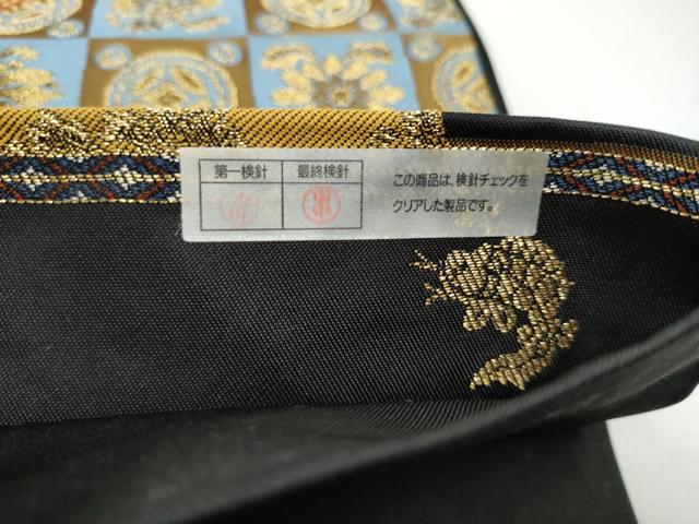 平和屋着物●全通柄　本袋帯　裂取名物裂類集　黒地　金糸　正絹　逸品　CABI9078hy