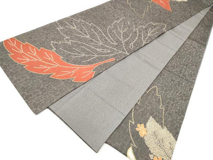 平和屋着物●六通柄袋帯　駒刺繍　菊　金彩　正絹　逸品　CABI9079hy
