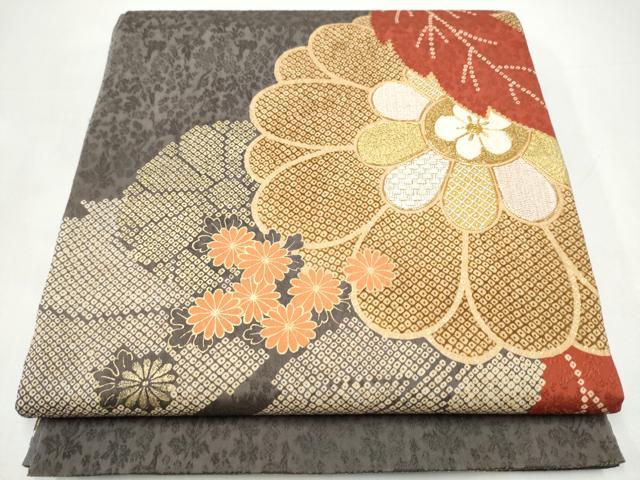 平和屋着物●六通柄袋帯　駒刺繍　菊　金彩　正絹　逸品　CABI9079hy