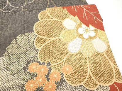 平和屋着物●六通柄袋帯　駒刺繍　菊　金彩　正絹　逸品　CABI9079hy
