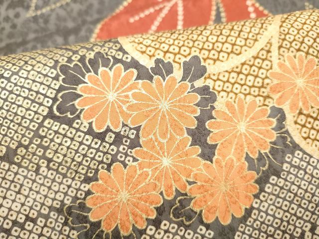 平和屋着物●六通柄袋帯　駒刺繍　菊　金彩　正絹　逸品　CABI9079hy