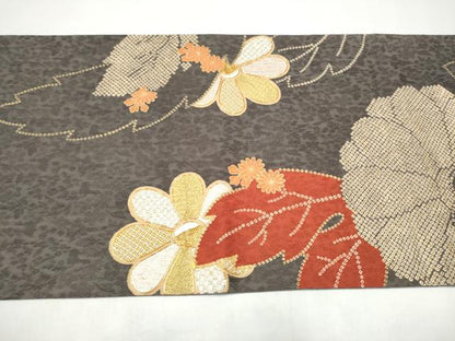 平和屋着物●六通柄袋帯　駒刺繍　菊　金彩　正絹　逸品　CABI9079hy