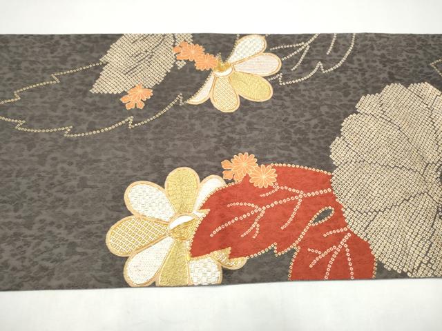 平和屋着物●六通柄袋帯　駒刺繍　菊　金彩　正絹　逸品　CABI9079hy