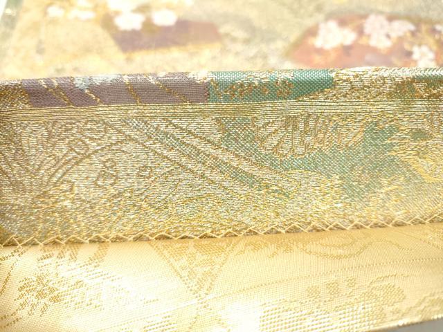 平和屋着物●両面　両方向　全通柄袋帯　扇桧四季草花文　六歌仙色紙文　金糸　正絹　逸品　CABI9080hy