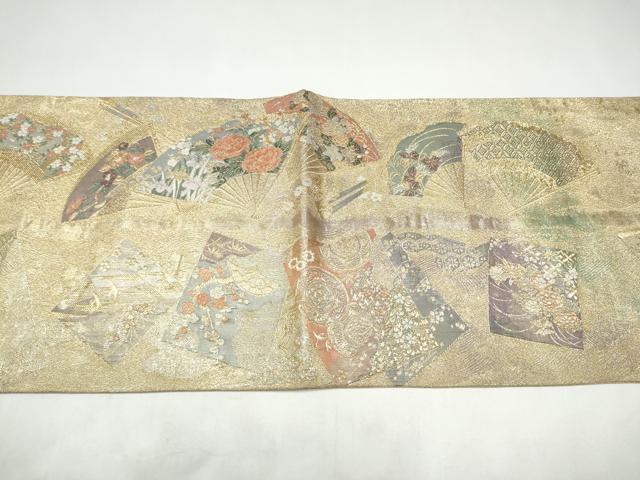 平和屋着物●両面　両方向　全通柄袋帯　扇桧四季草花文　六歌仙色紙文　金糸　正絹　逸品　CABI9080hy