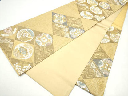 平和屋着物●六通柄袋帯　唐織　草花菱文　金銀糸　正絹　逸品　CABI9082hy