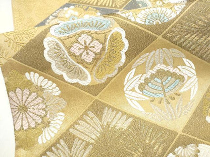 平和屋着物●六通柄袋帯　唐織　草花菱文　金銀糸　正絹　逸品　CABI9082hy