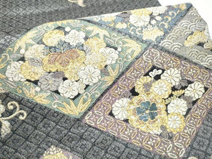 平和屋着物●両面　六通柄袋帯　螺鈿箔　松竹梅菱花文　金銀糸　正絹　逸品　CABI9083hy