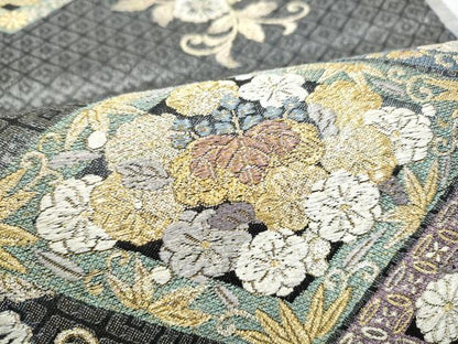 平和屋着物●両面　六通柄袋帯　螺鈿箔　松竹梅菱花文　金銀糸　正絹　逸品　CABI9083hy