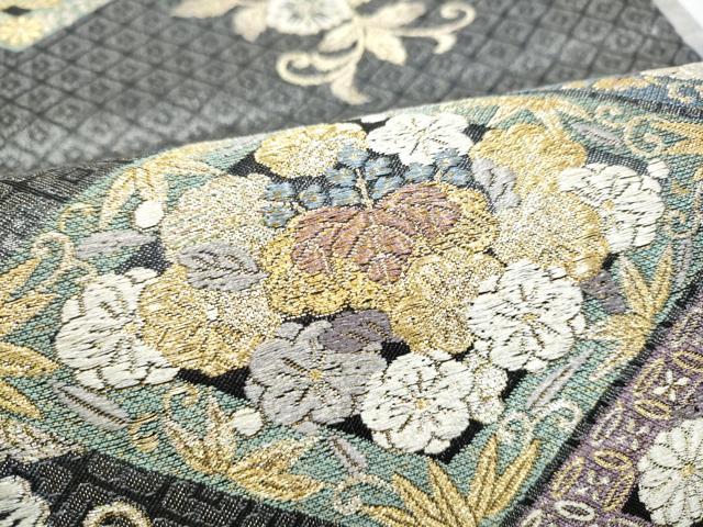 平和屋着物●両面　六通柄袋帯　螺鈿箔　松竹梅菱花文　金銀糸　正絹　逸品　CABI9083hy