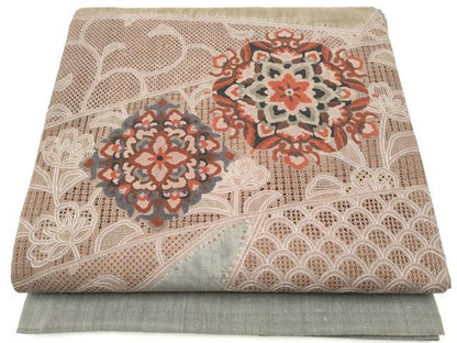 平和屋着物●中国三大刺繍　スワトウ刺繍　総刺繍　太鼓柄袋帯　紬地　正倉院花文　正絹　逸品　CABI9084hy