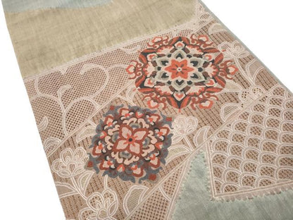 平和屋着物●中国三大刺繍　スワトウ刺繍　総刺繍　太鼓柄袋帯　紬地　正倉院花文　正絹　逸品　CABI9084hy