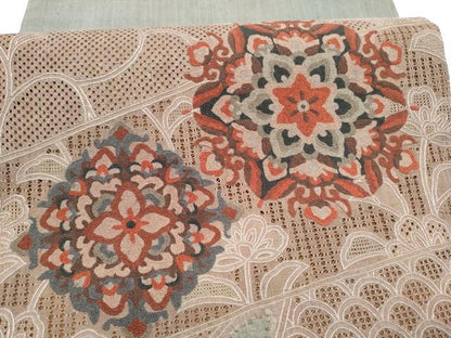 平和屋着物●中国三大刺繍　スワトウ刺繍　総刺繍　太鼓柄袋帯　紬地　正倉院花文　正絹　逸品　CABI9084hy