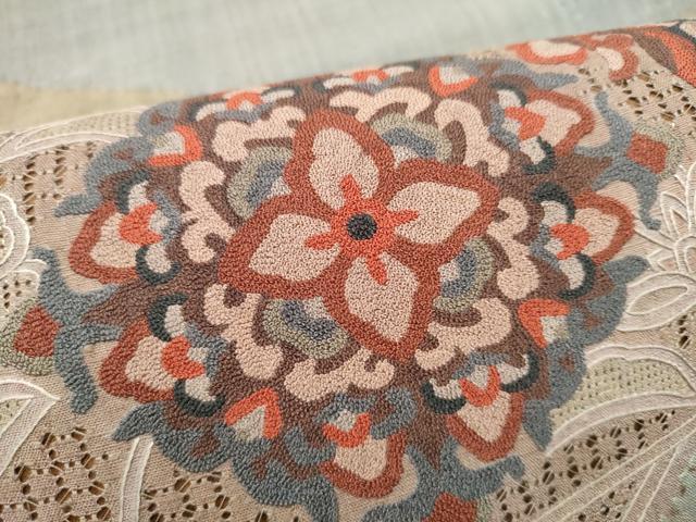 平和屋着物●中国三大刺繍　スワトウ刺繍　総刺繍　太鼓柄袋帯　紬地　正倉院花文　正絹　逸品　CABI9084hy