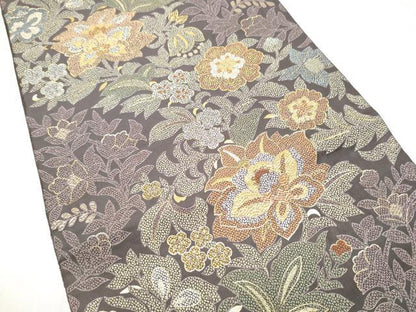 平和屋着物●西陣　服部織物謹製　六通柄袋帯　草花文　金糸　正絹　逸品　CABI9085hy