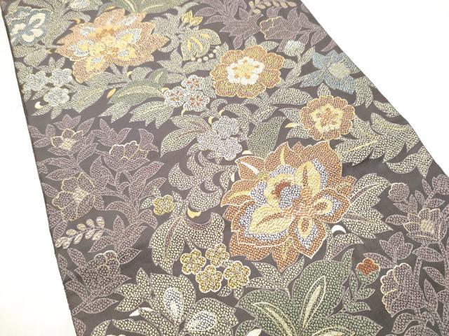 平和屋着物●西陣　服部織物謹製　六通柄袋帯　草花文　金糸　正絹　逸品　CABI9085hy