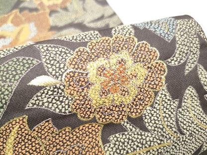 平和屋着物●西陣　服部織物謹製　六通柄袋帯　草花文　金糸　正絹　逸品　CABI9085hy