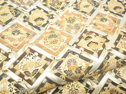平和屋着物●田中工芸織物 祥園謹製　六通柄袋帯　唐織　草花菱文　金銀糸　正絹　逸品　CABI9087hy
