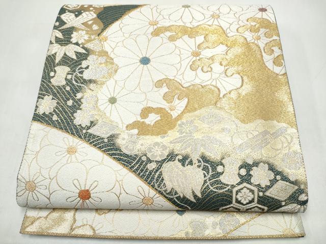平和屋着物●六通柄袋帯　唐織　流水宝尽くし花文　金銀糸　正絹　逸品　CABI9089hy