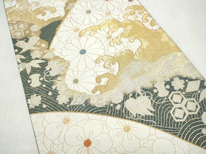 平和屋着物●六通柄袋帯　唐織　流水宝尽くし花文　金銀糸　正絹　逸品　CABI9089hy