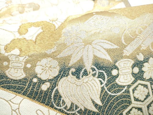 平和屋着物●六通柄袋帯　唐織　流水宝尽くし花文　金銀糸　正絹　逸品　CABI9089hy