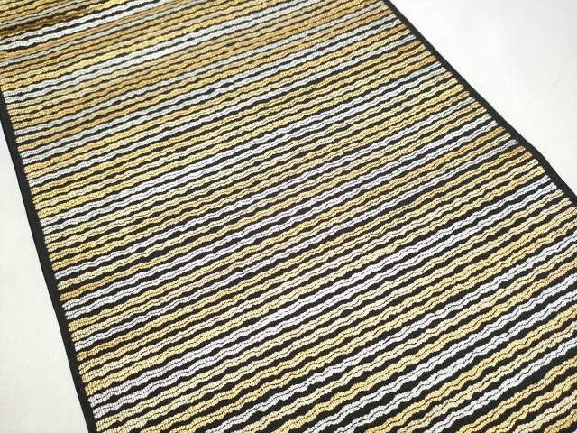 平和屋着物●西陣　織楽浅野　六通柄袋帯　横段文　金銀糸　正絹　逸品　CABI9092hy