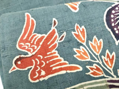 平和屋着物●太鼓柄袋帯　型染め　生紬　型染め　花鳥文　正絹　逸品　CABI9096hy