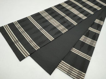 平和屋着物●六通柄袋帯　幾何学文様　黒地　さが美扱い　正絹　逸品　CABI9099hy