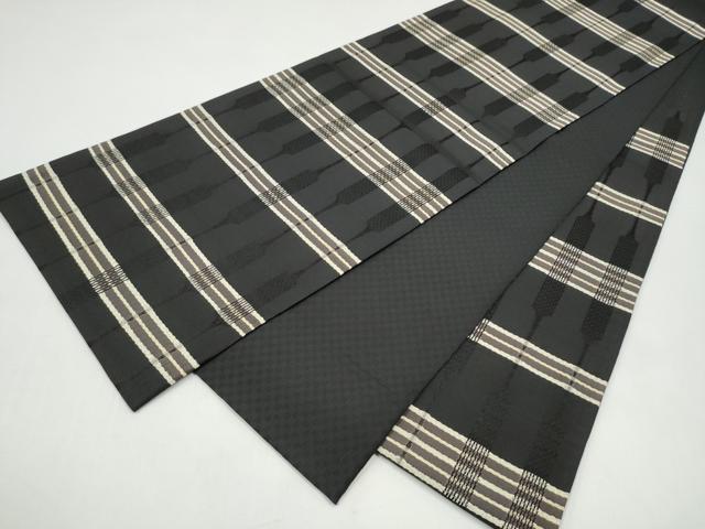 平和屋着物●六通柄袋帯　幾何学文様　黒地　さが美扱い　正絹　逸品　CABI9099hy