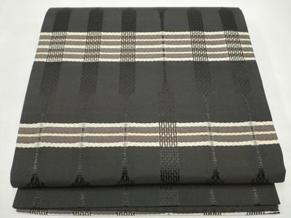 平和屋着物●六通柄袋帯　幾何学文様　黒地　さが美扱い　正絹　逸品　CABI9099hy
