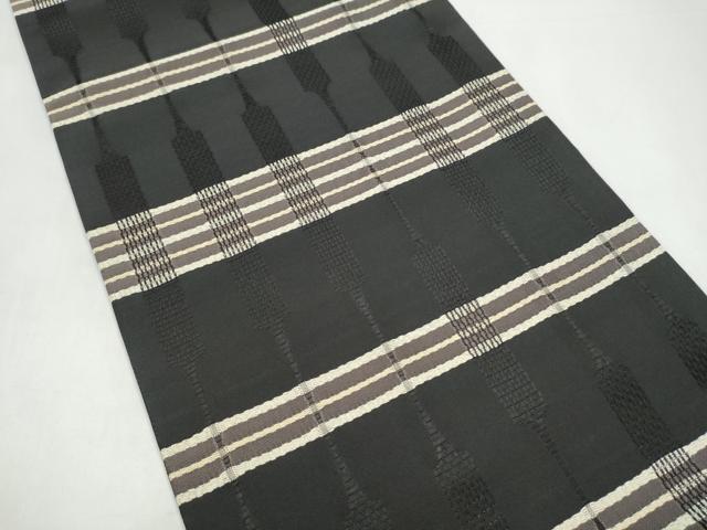 平和屋着物●六通柄袋帯　幾何学文様　黒地　さが美扱い　正絹　逸品　CABI9099hy