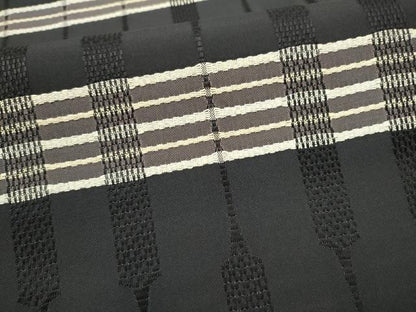 平和屋着物●六通柄袋帯　幾何学文様　黒地　さが美扱い　正絹　逸品　CABI9099hy