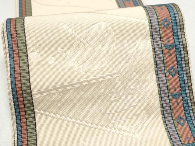 平和屋着物●本場筑前博多織　半幅帯　独楽　正絹　逸品　CABI9101hy