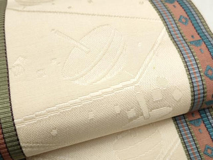 平和屋着物●本場筑前博多織　半幅帯　独楽　正絹　逸品　CABI9101hy