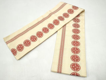 平和屋着物●本場筑前博多織　半幅帯　幾何学文様　正絹　逸品　CABI9103hy