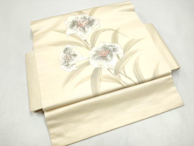 平和屋着物●ワンタッチつけ帯　刺繍　草花文　銀糸　正絹　逸品　CABI9111hy