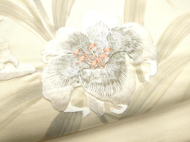 平和屋着物●ワンタッチつけ帯　刺繍　草花文　銀糸　正絹　逸品　CABI9111hy