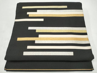 平和屋着物●爪掻き本綴れ　八寸名古屋帯　霞文　黒地　正絹　逸品　CABI9122hy